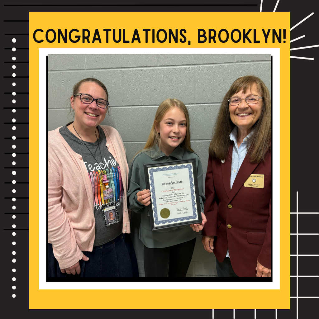 5th Grader Brooklyn Rider is pictured with her teacher, Heather Larsen, and Ms. Guist, who presented the  Elks award to Brooklyn