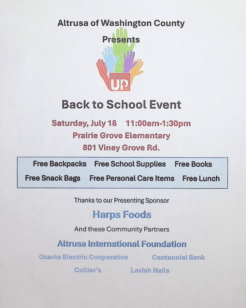Parent Up Back to School Event is coming up on Saturday, July 18 from 11-1:30. 