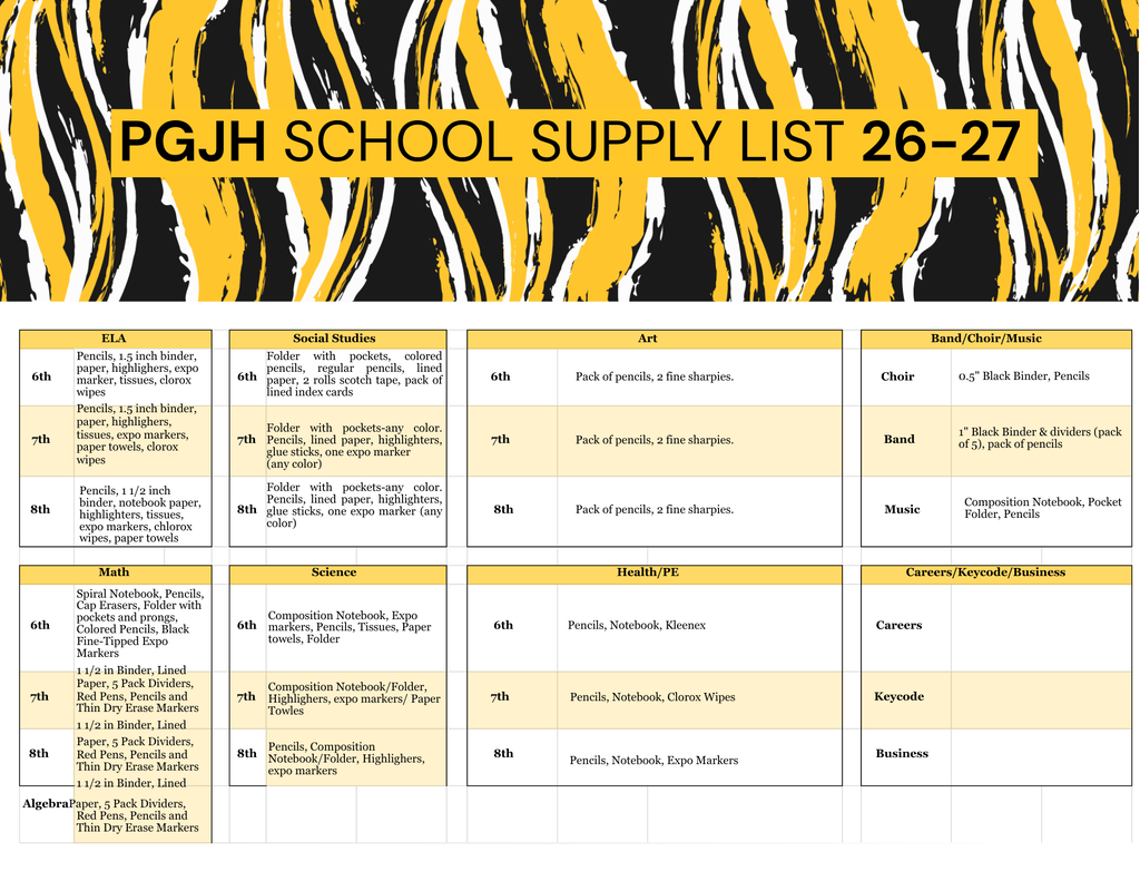 PGJH SCHOOL SUPPLY LIST 26-27