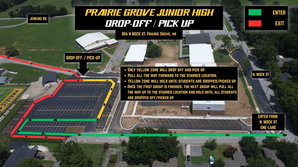 Alternative pickup procedures for PJHS now include a yellow zone for student drop-off and pickup