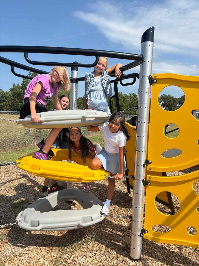 Students using the new playground equipment