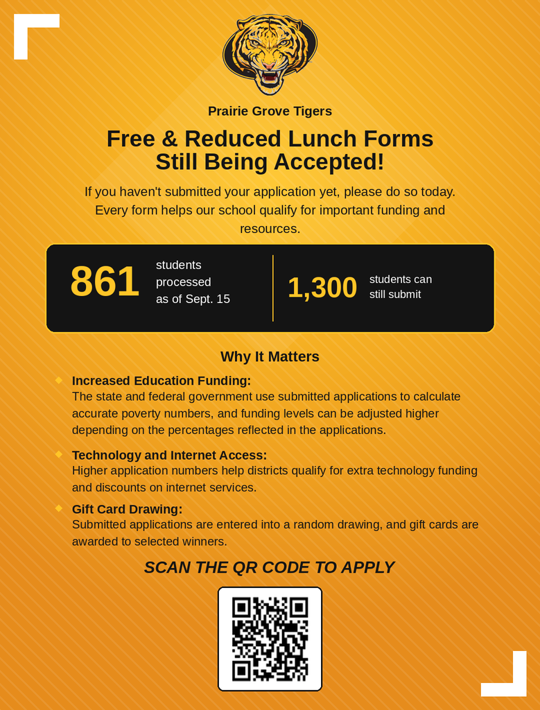 Free and reduced lunch applications are still being accepted!