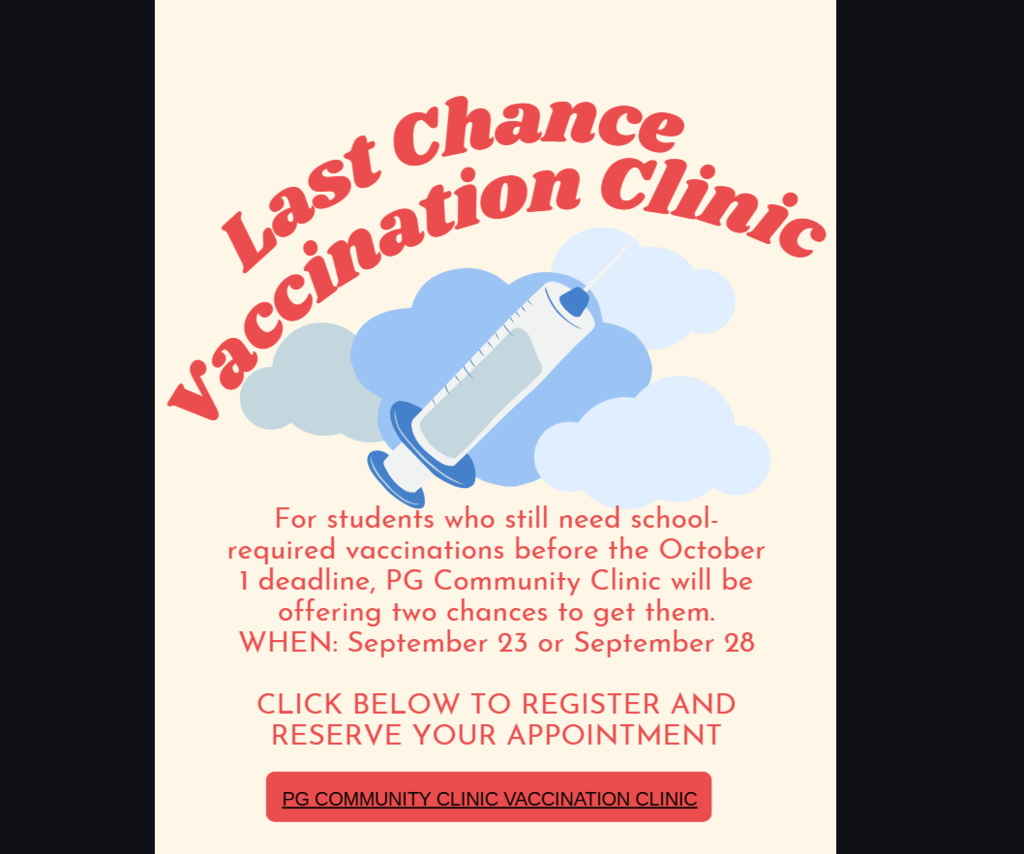 Last chance vaccination clinic will be held September 23rd and 28th