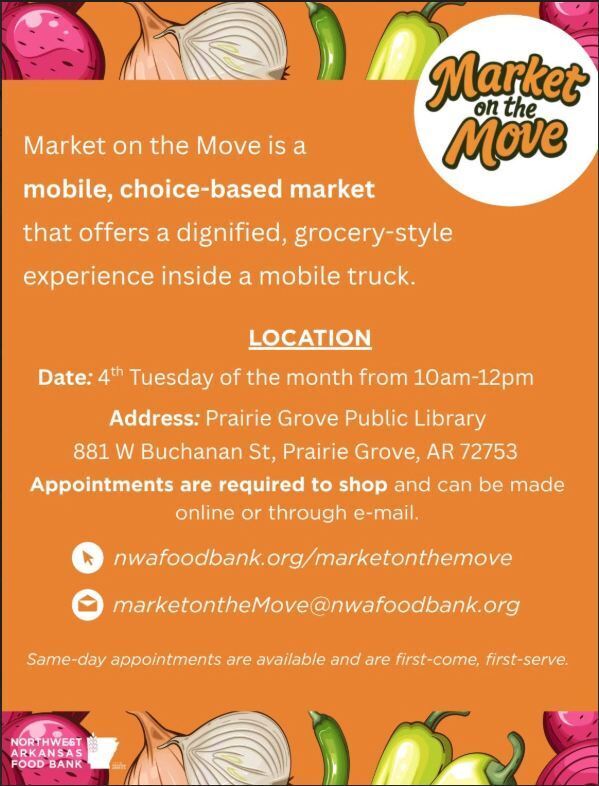 NWA Mobile Food Bank coming to the PG Library.  Check out the attached flyer for more information.  