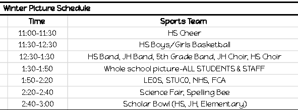 Picture Day Schedule