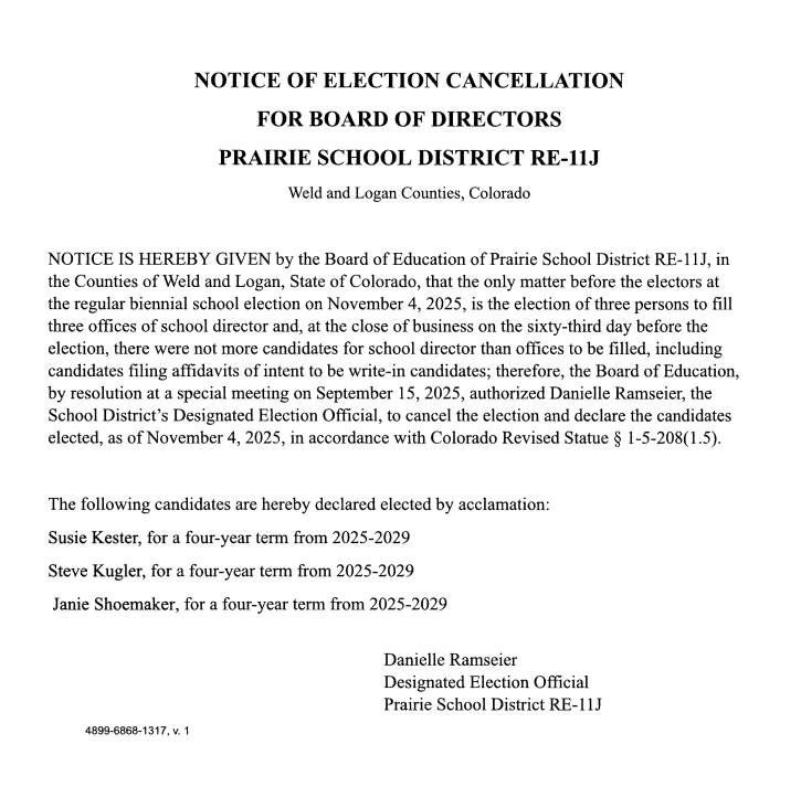Notice of Election Cancellation 