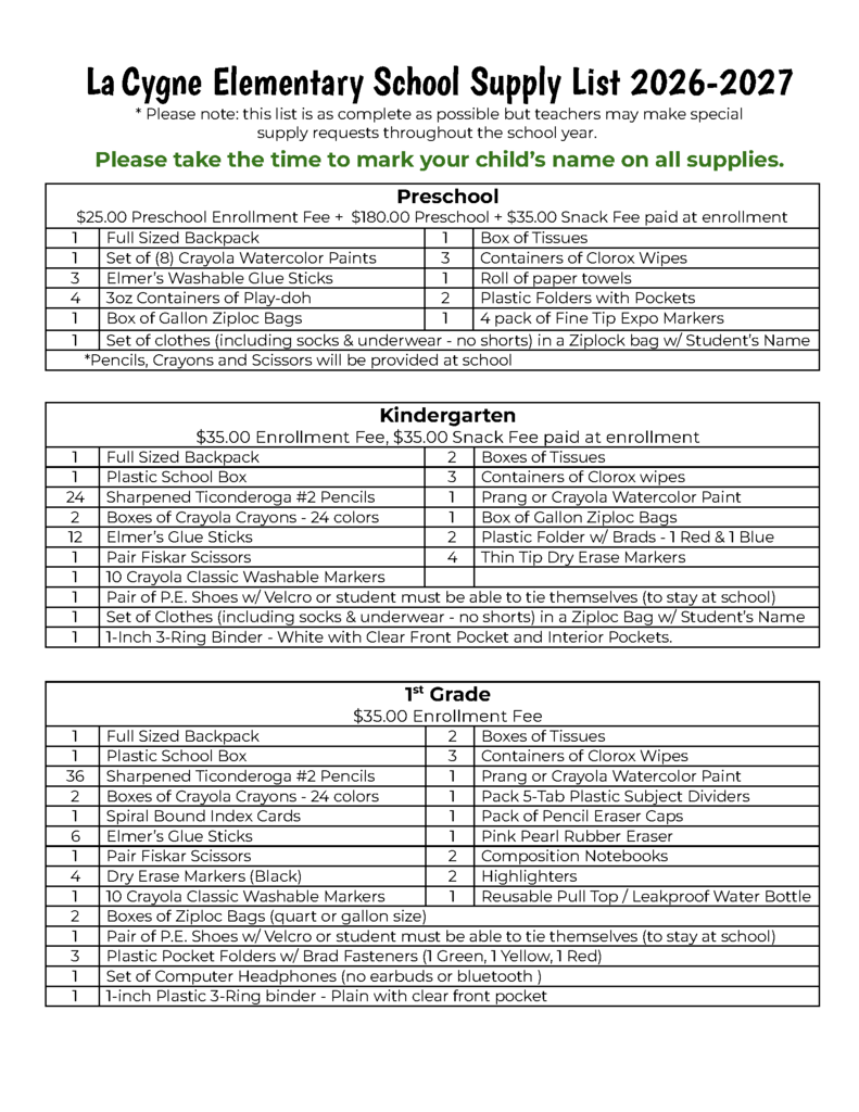 Supply Lists