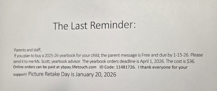 Yearbook Reminder
