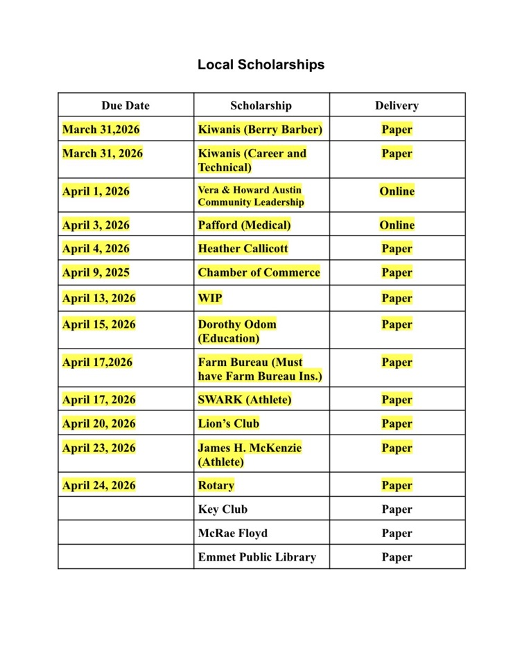 scholarship calendar 