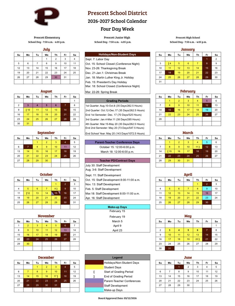 school calendar