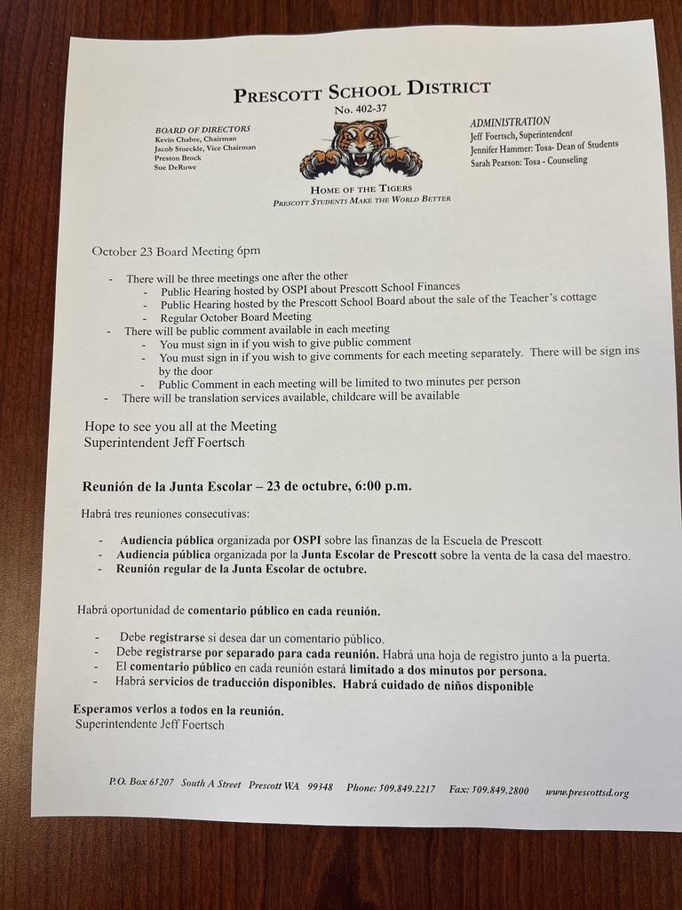 Oct 23 School Board info