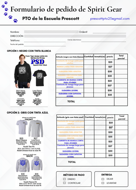 Formulario de Pedido de Spirit Gear