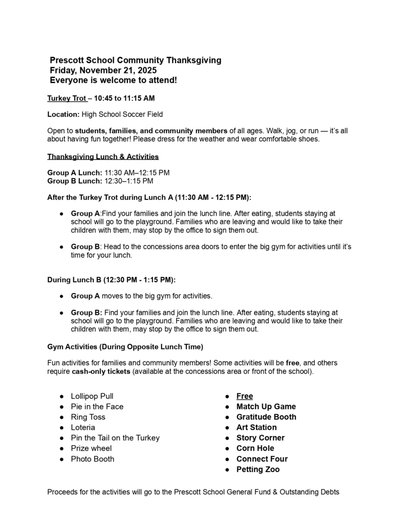 Thanksgiving Lunch November 21 Details