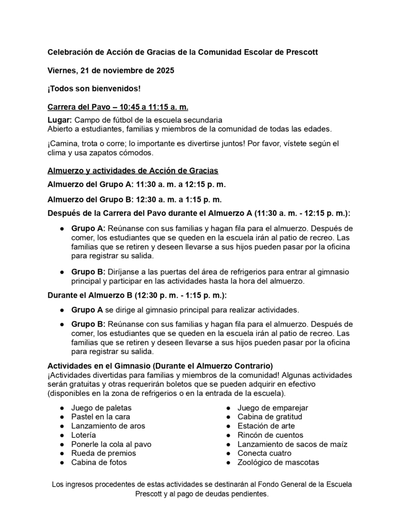 Thanksgiving Lunch November 21 Details