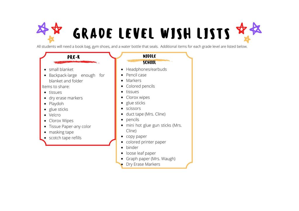 School supply list
