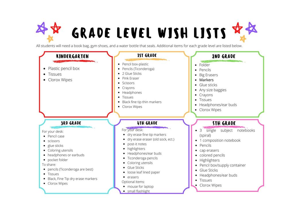 School Supply list 