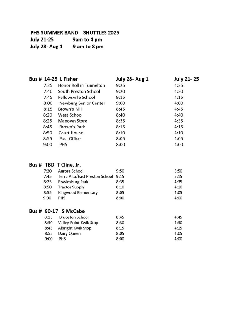 summer bus schedule