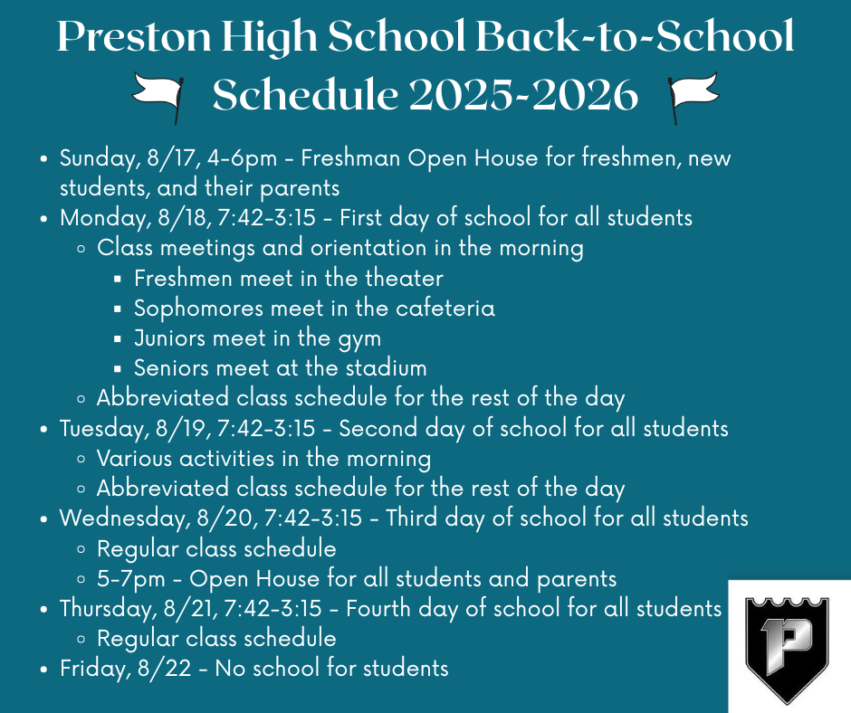 PHS Back to school schedule
