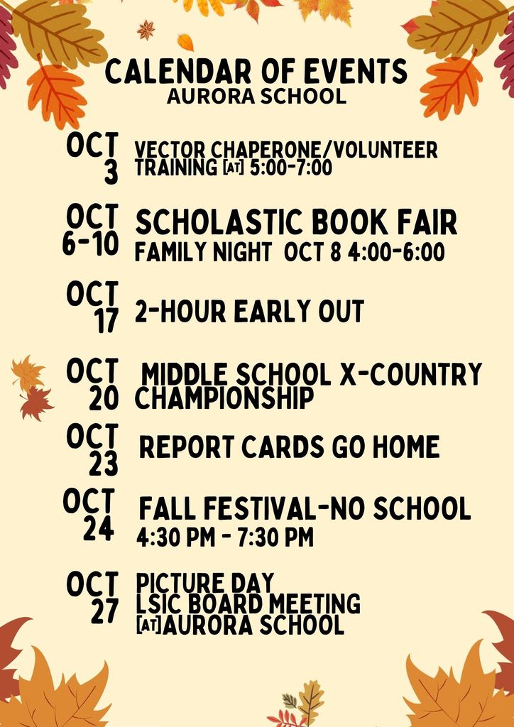 October Calendar of Events