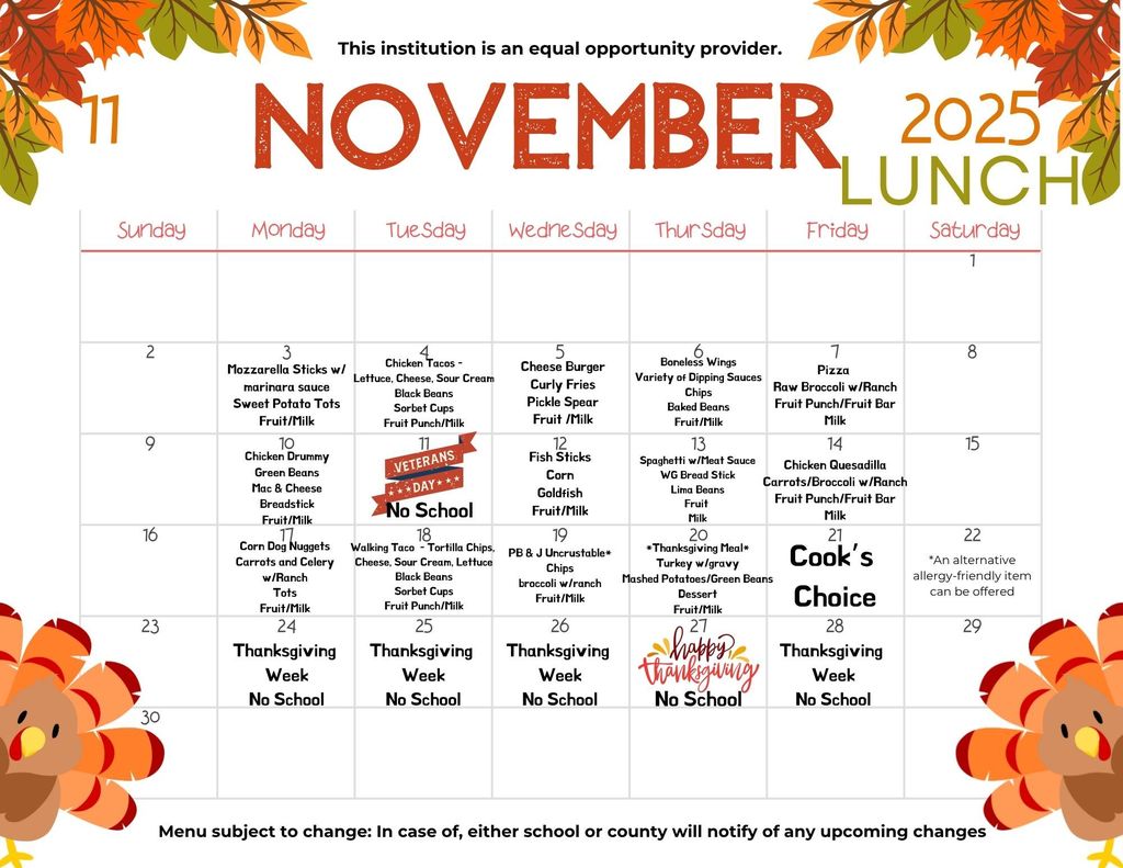 november menus