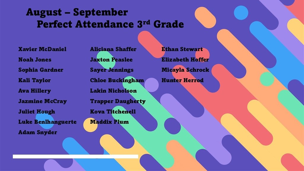 KES celebrates 133 students in grades PreK through 4 who achieved perfect attendance in August and September!