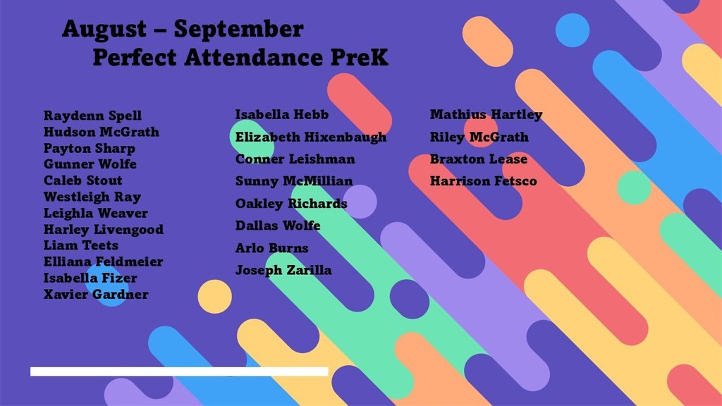 KES celebrates 133 students in grades PreK through 4 who achieved perfect attendance in August and September!