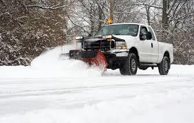 white truck plowing snow