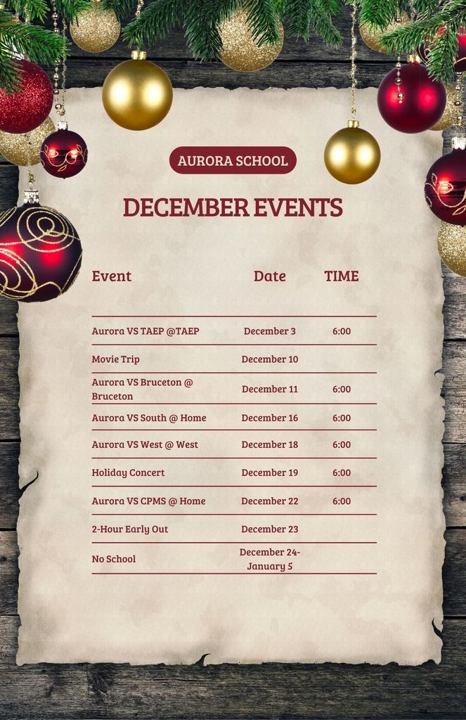 December Calendar of Events