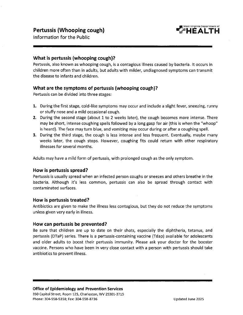 Whooping Cough Information Sheet
