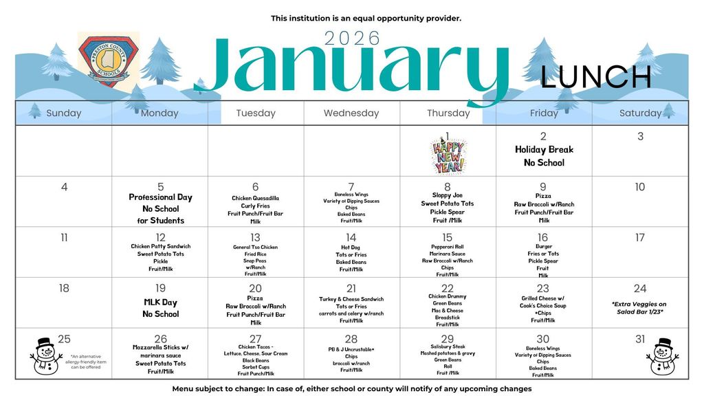 january food menu