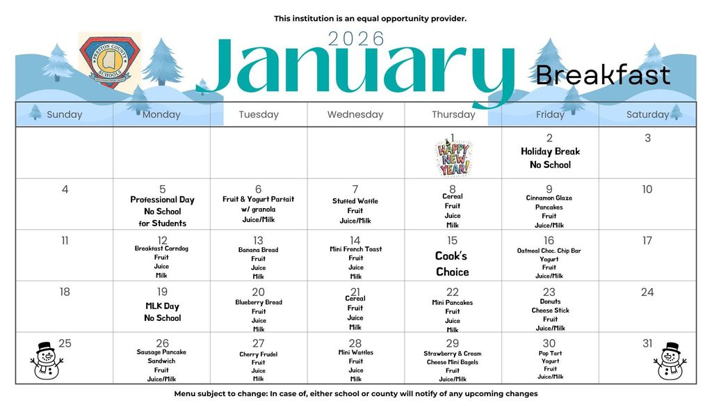 january food menu