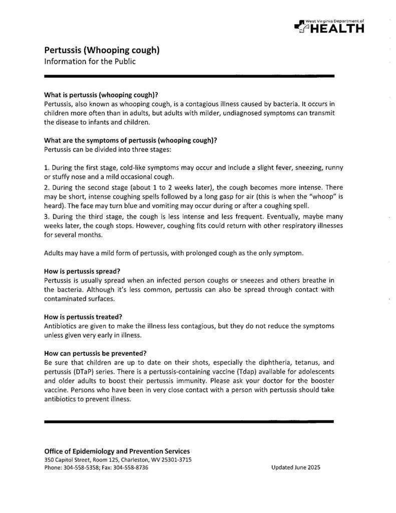 whooping cough informational poster