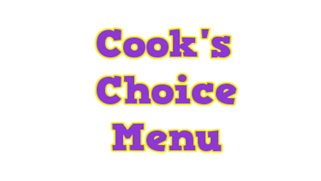 Tomorrow's lunch will be Cook's Choice! We will be having egg, sausage, & cheese biscuit, hashbrown, dragon punch, fruit & yogurt bar, salad bar, and milk.