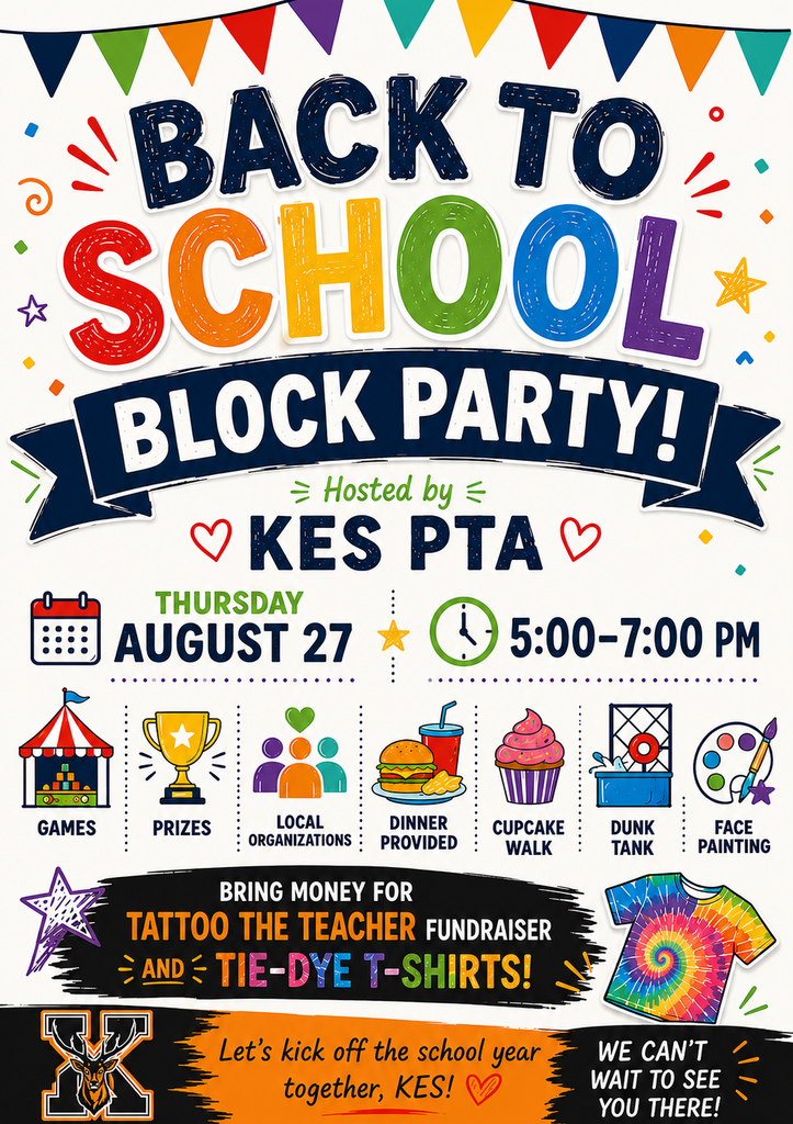 Join us tomorrow evening from 5-7PM at KES for the Back to School Block Party!