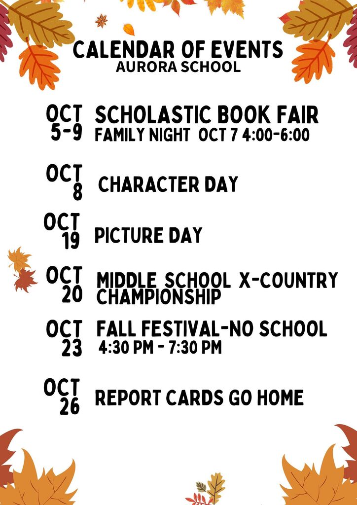 October Calendar of events