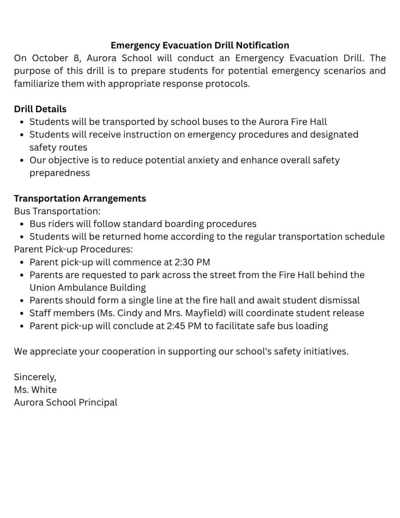 Emergency Drill Notification