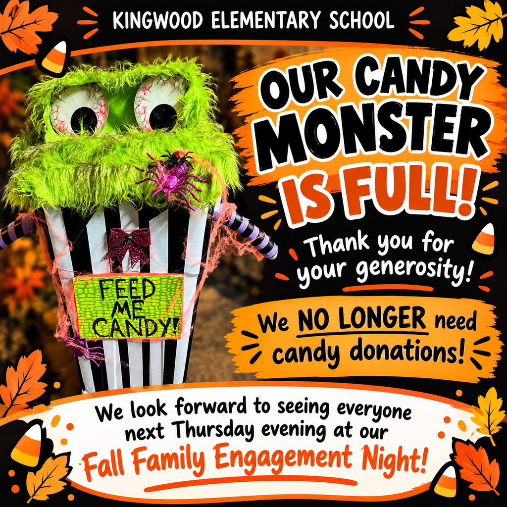 Our candy monster is full! We no longer need candy donations! Thank you for your generosity!