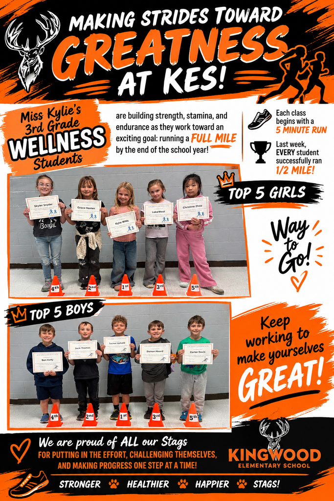 KES is excited to recognize the top 5 boys and girls half mile runners in the third grade class!