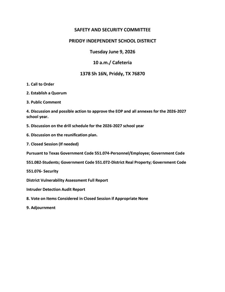 Agenda June 9, 2026