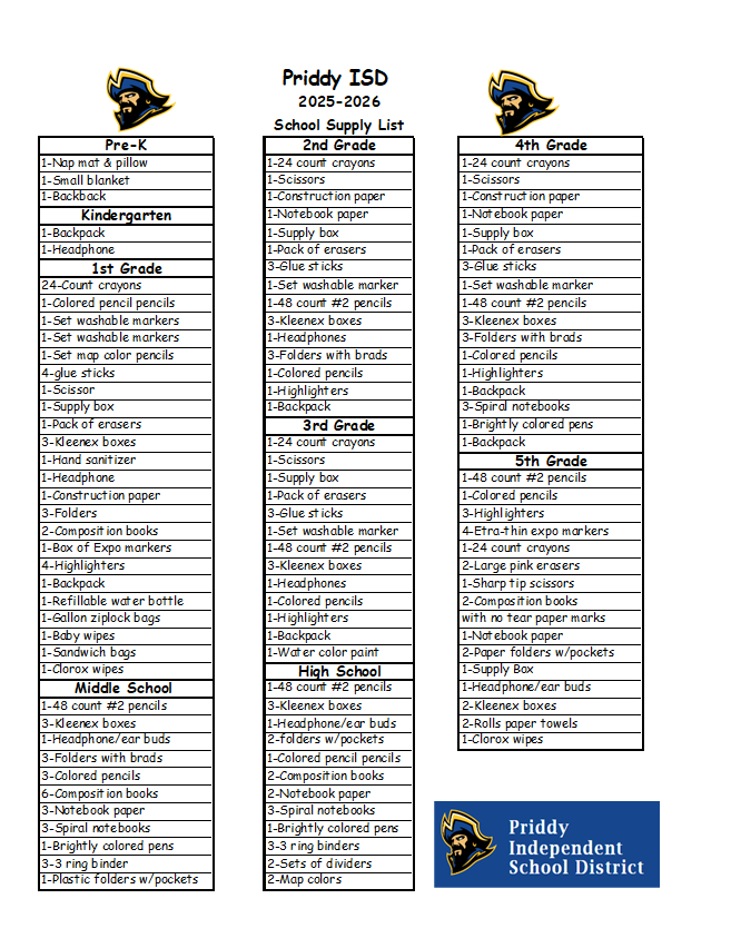 School Supply List
