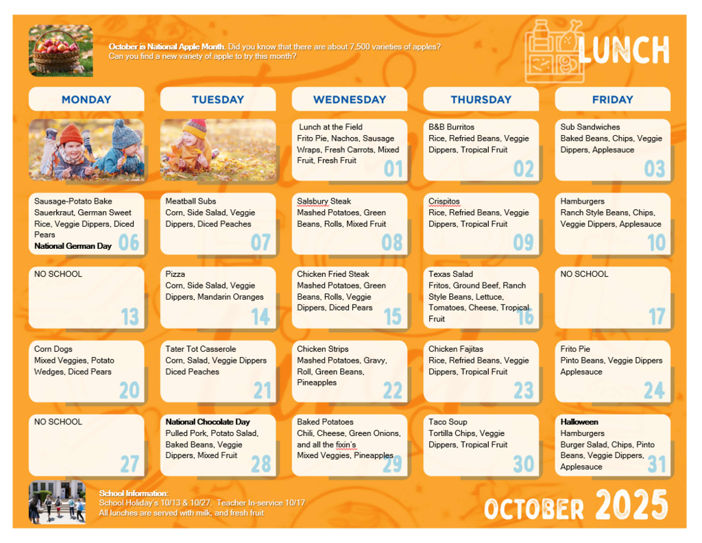 October Lunch Menu