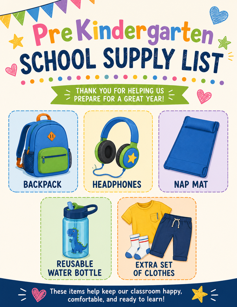Pre Kindergarten School Supply List