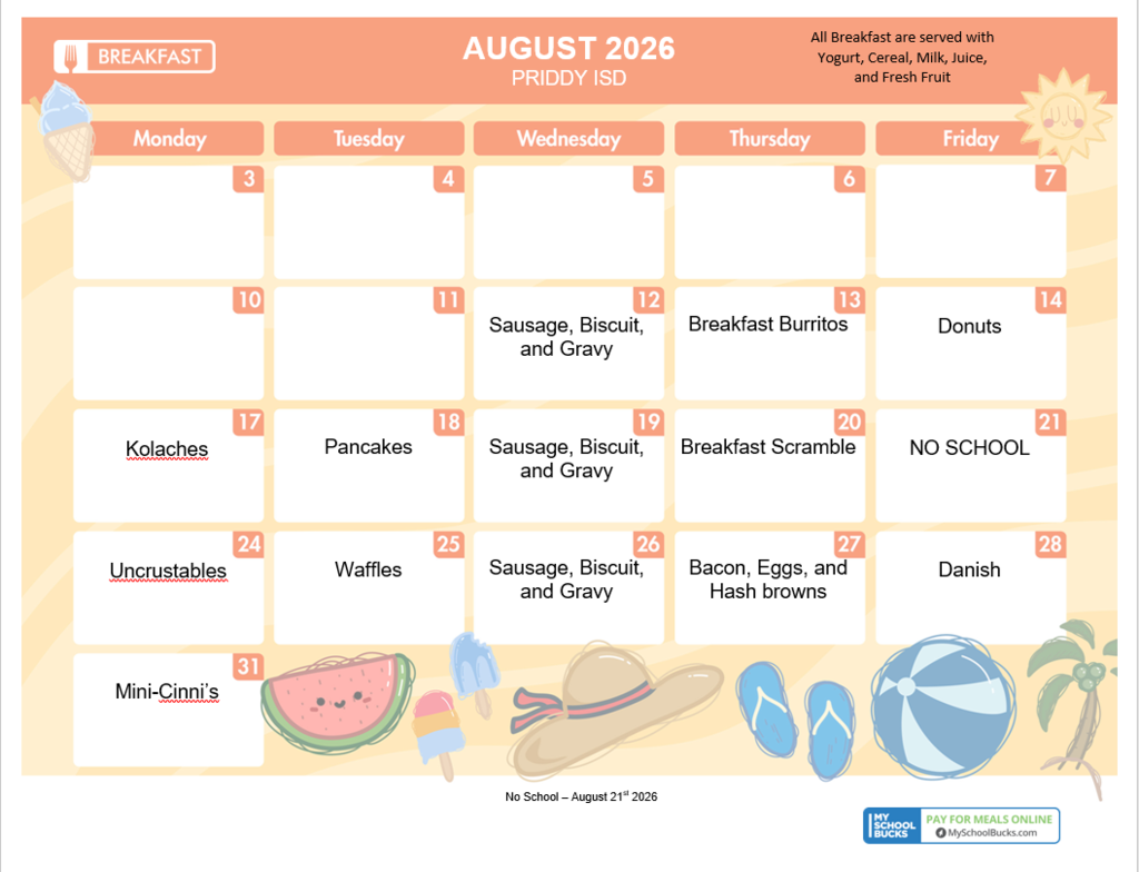 August Breakfast Menu