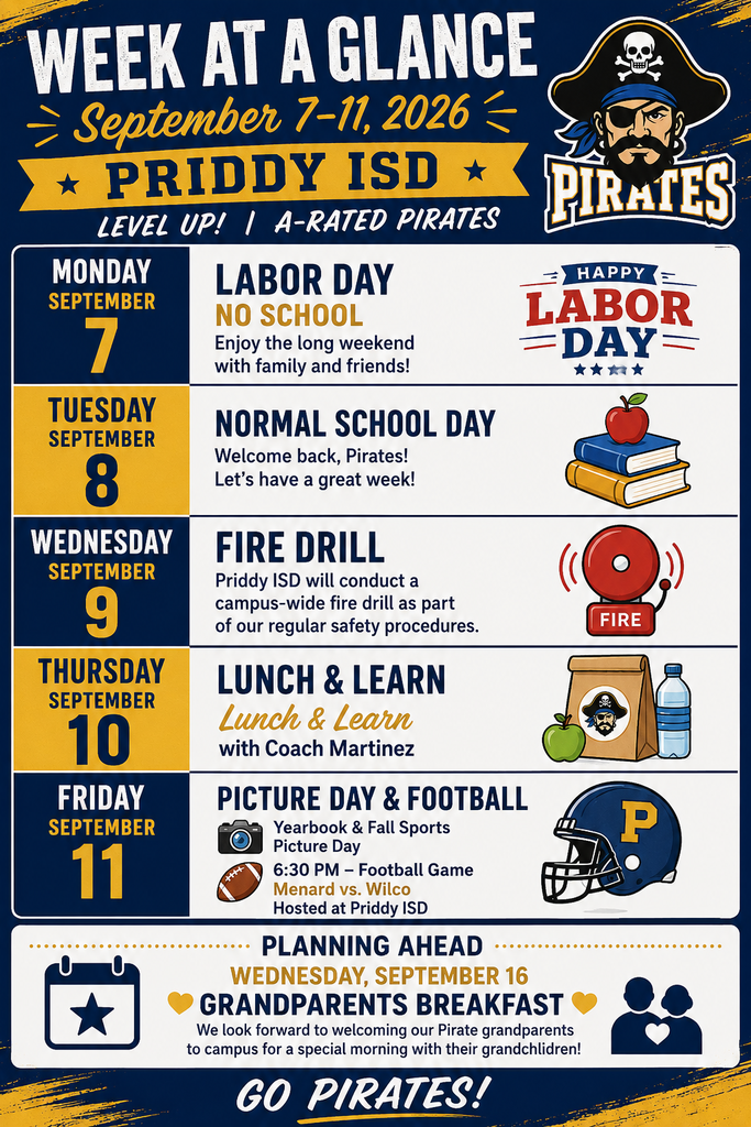 Here’s what’s happening at Priddy ISD next week!