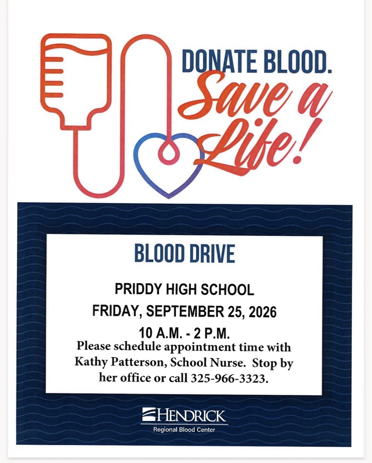 Fall Blood Drive coming to Priddy school. Help save a life  