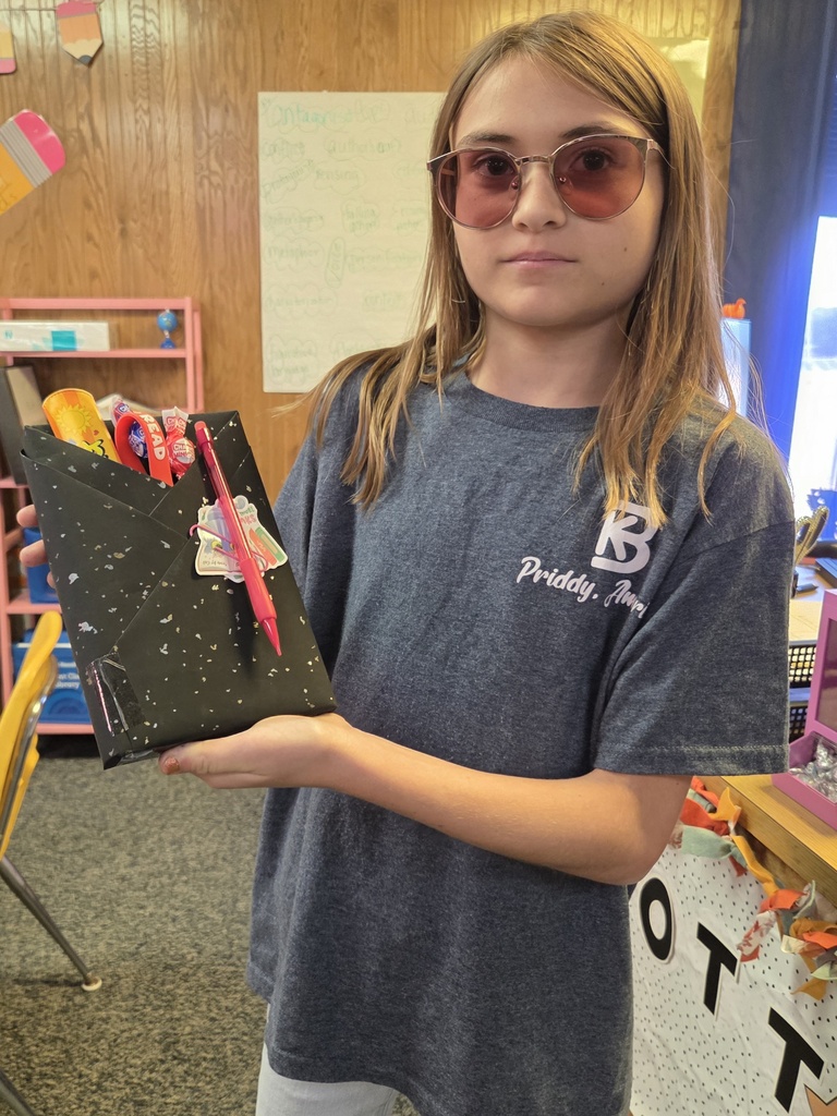 Way to go Skylar (Grade 7) for winning the first "Blind Date with a Book"!