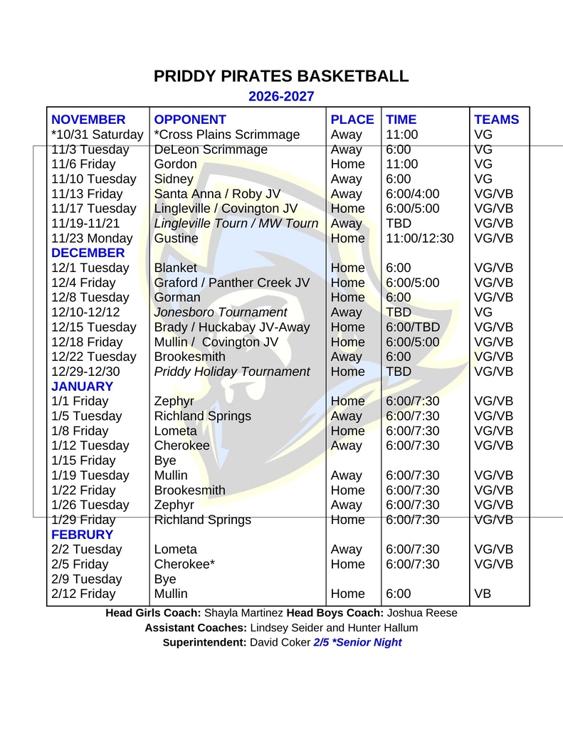 HS Basketball Schedules 