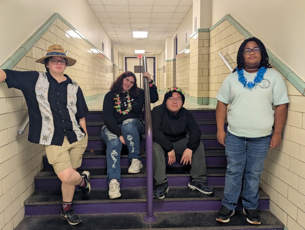 Students/staff dressed up for Hawaiian Shirt Day