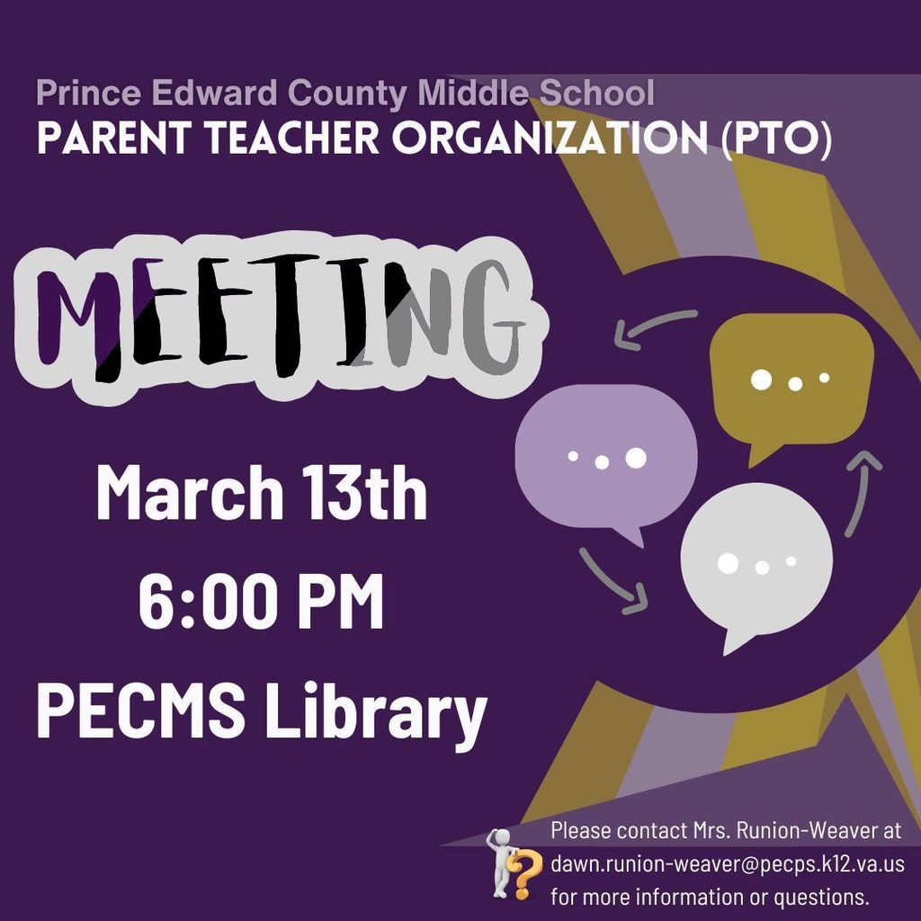 Middle School PTO will meet on March 13th.