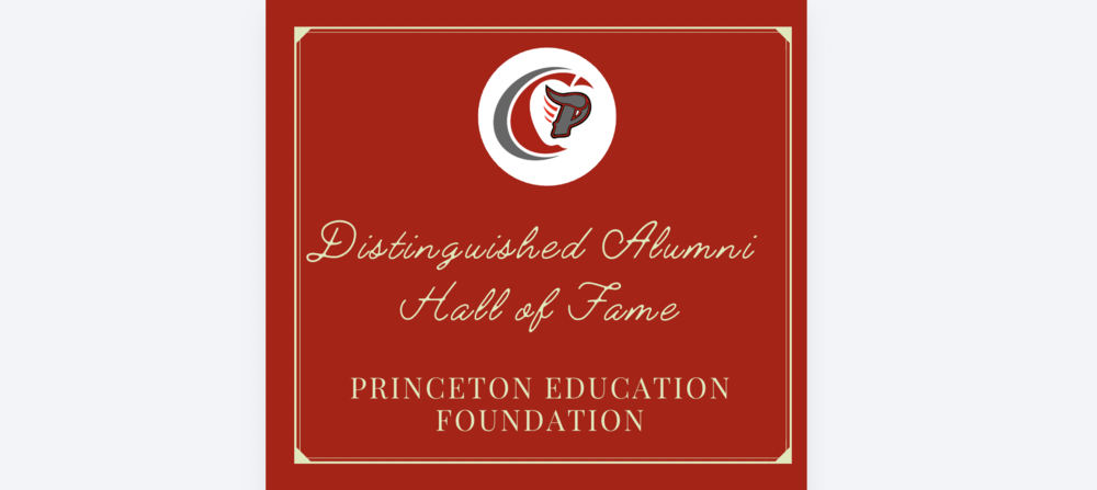 Distinguished Hall of Fame  with PEF logo on a red square background with gold writing in fancy font